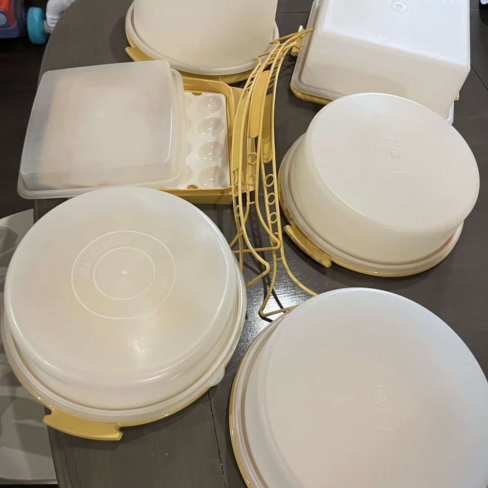 Yellow and Cream Plastic Storage Containers